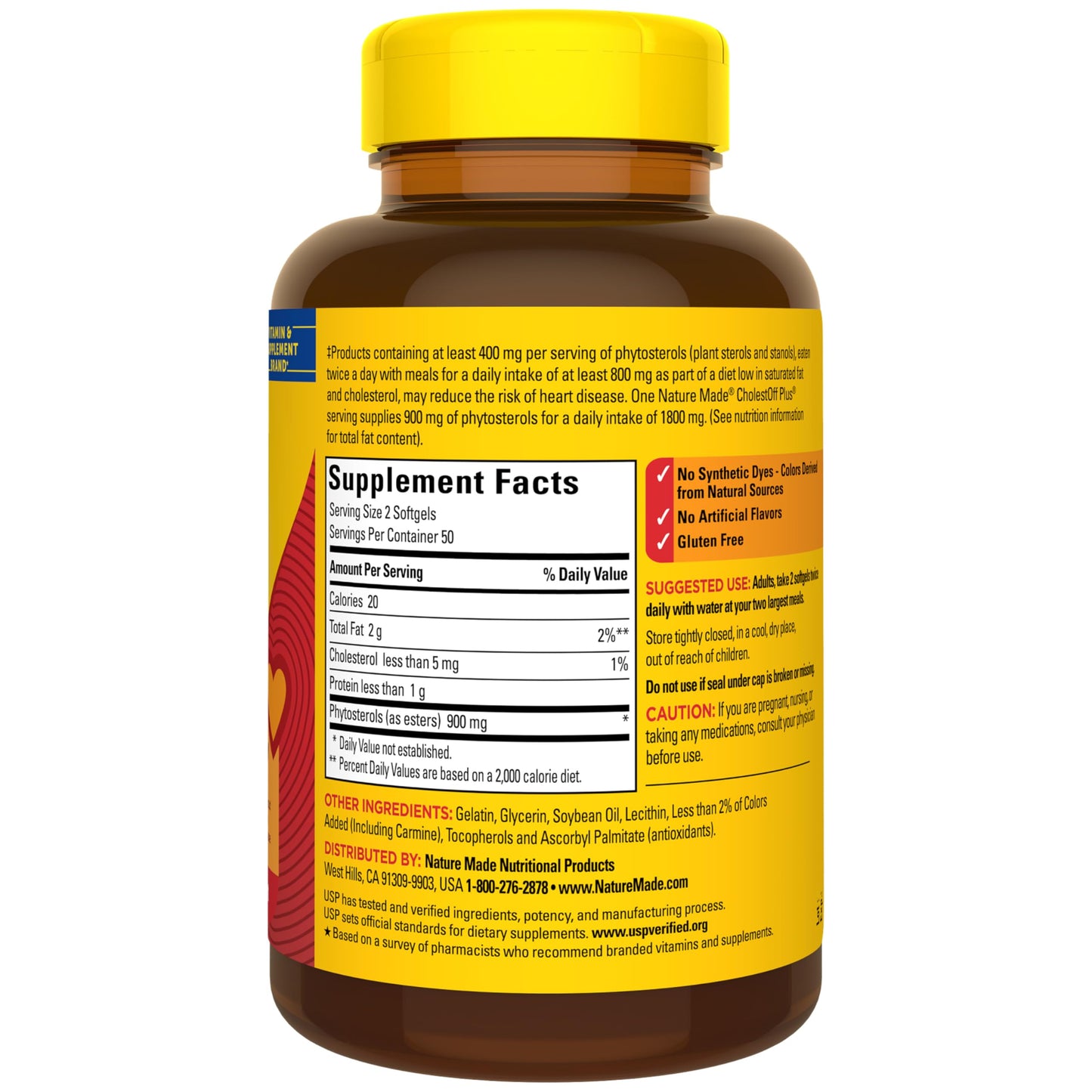 Nature Made phytosterols heart health formula retail bottle back panel description