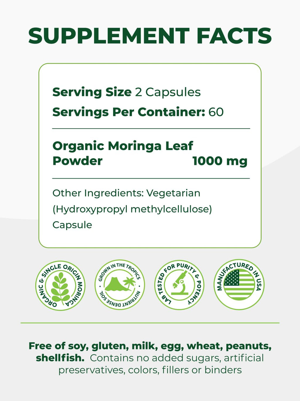 Pura Vida Moringa organic capsules single origin leaf powder container