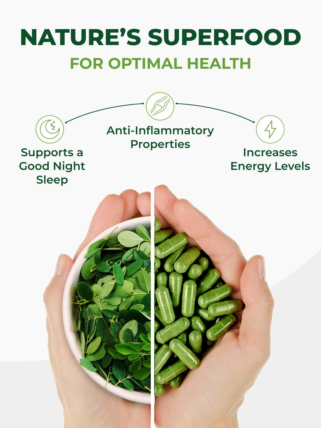 Pura Vida Moringa organic capsules product packaging angle view