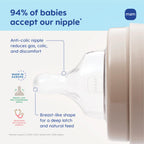 MAM self-sterilizing baby bottle assembly guide showing microwave safe disinfection steps