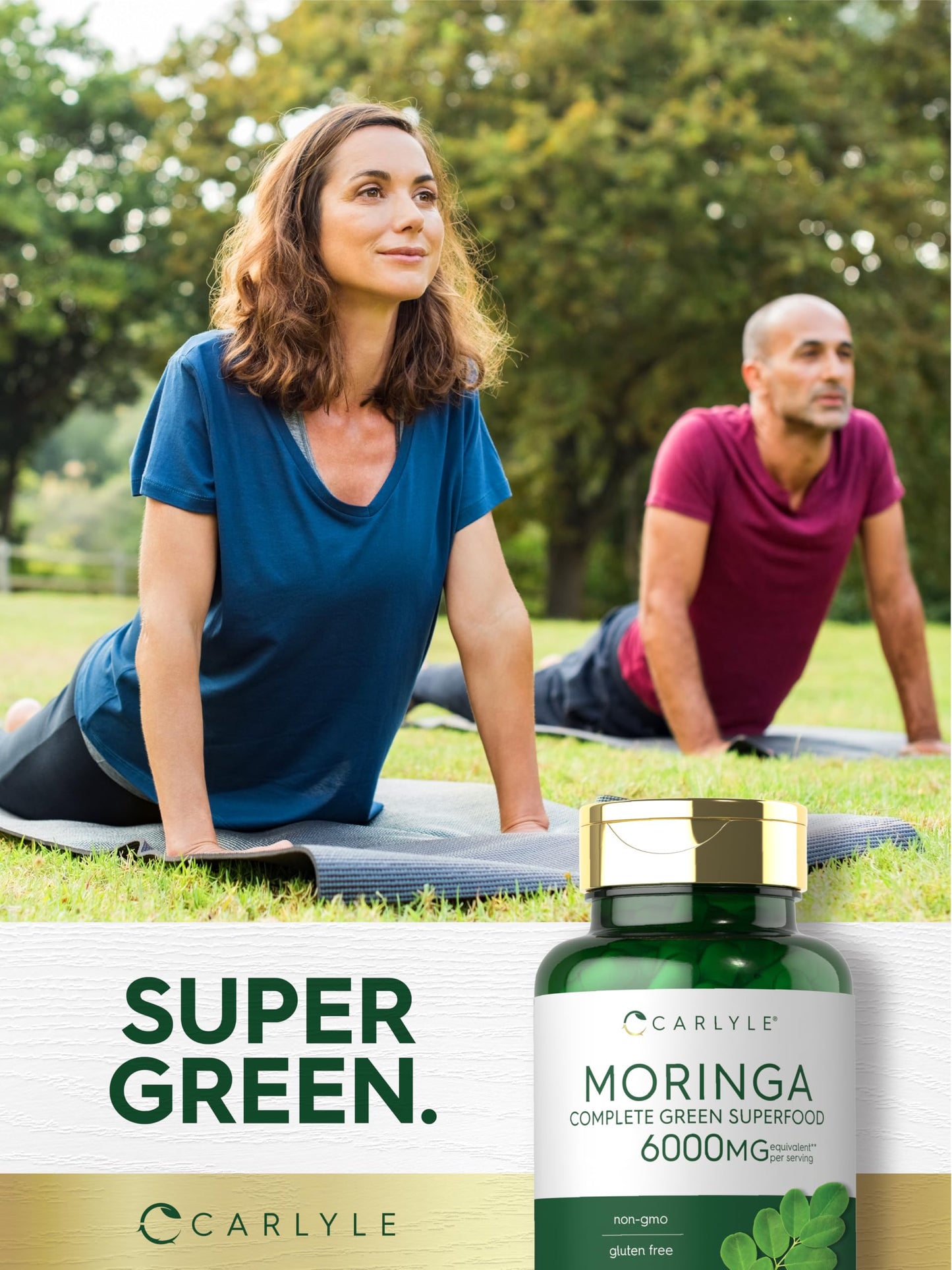 Nutritional supplement bottle of Carlyle Moringa leaf powder for daily health wellness