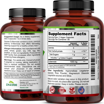 Zazzee urinary tract health supplement bottle showing capsule size details