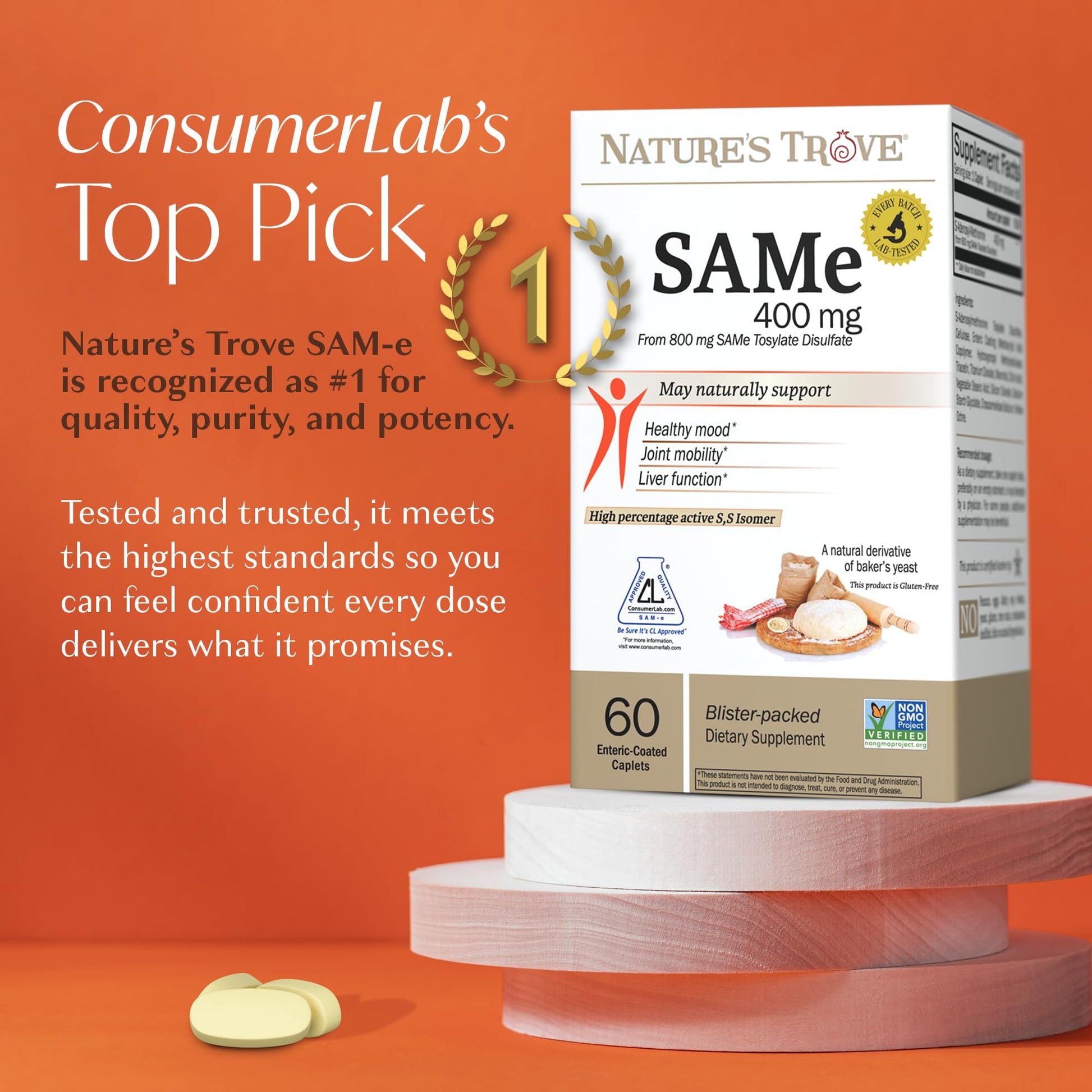 Nature's Trove SAM-e enteric coated caplets blister pack detail