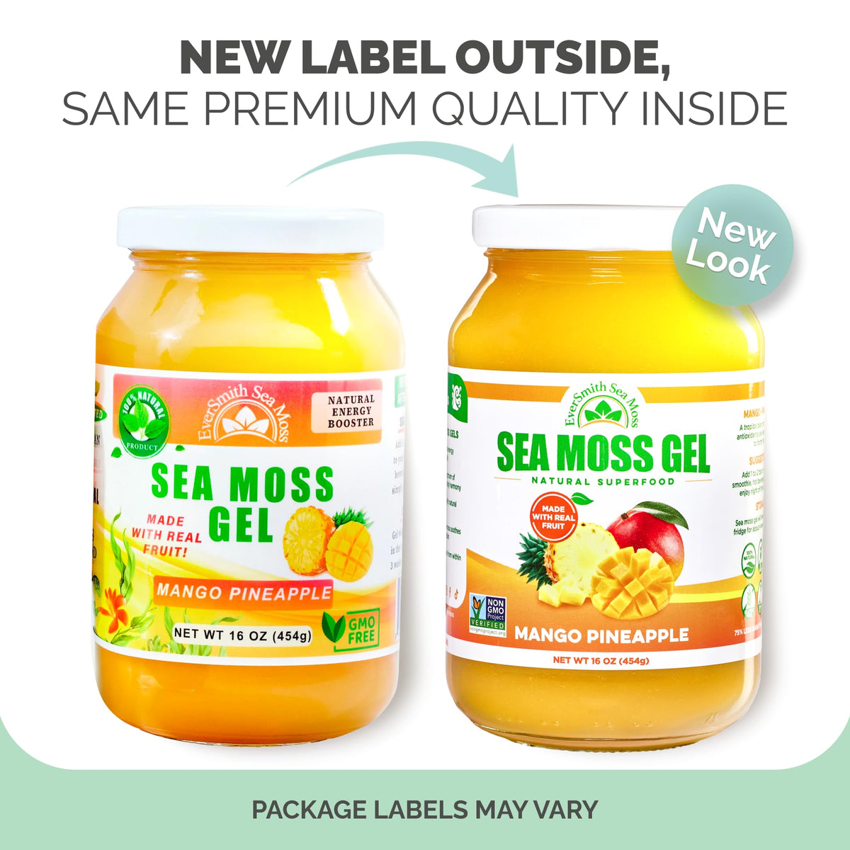 Eversmith Organics mango pineapple sea moss gel nutrition label details