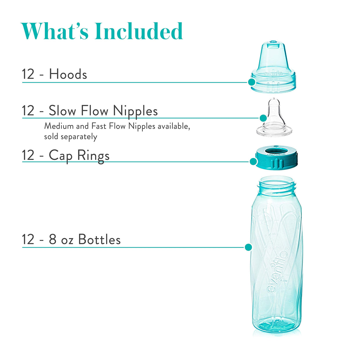 Evenflo 8 Fluid Ounce standard neck baby bottle details