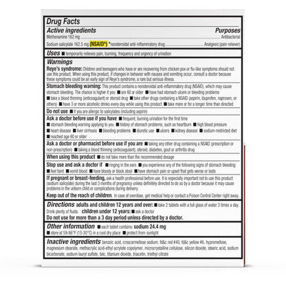 Cystex dual action tablets packaging highlighting the non staining clean formula properties