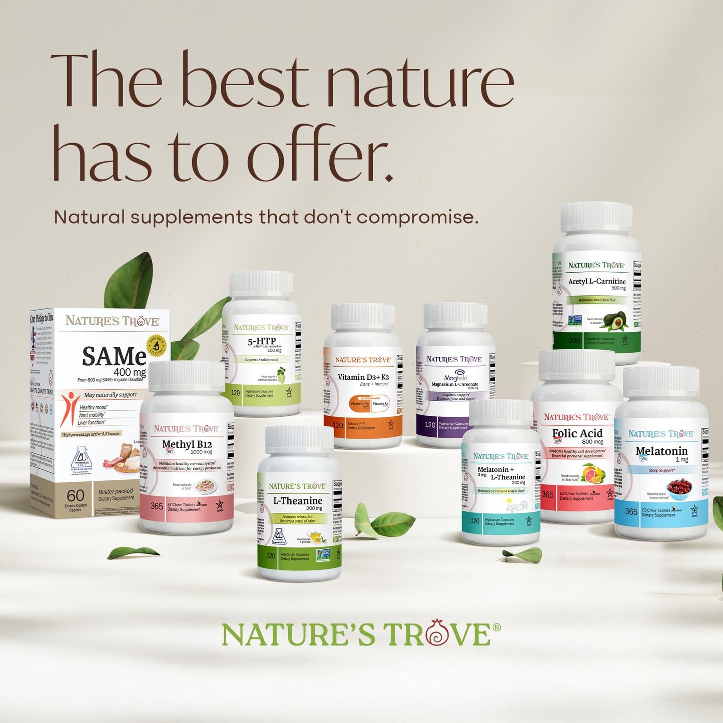 Nature's Trove SAM-e supplement packaging for mood and joint health
