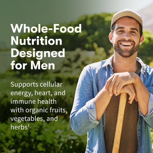 Bottle of Garden of Life Men's organic multivitamin showing 60 count label
