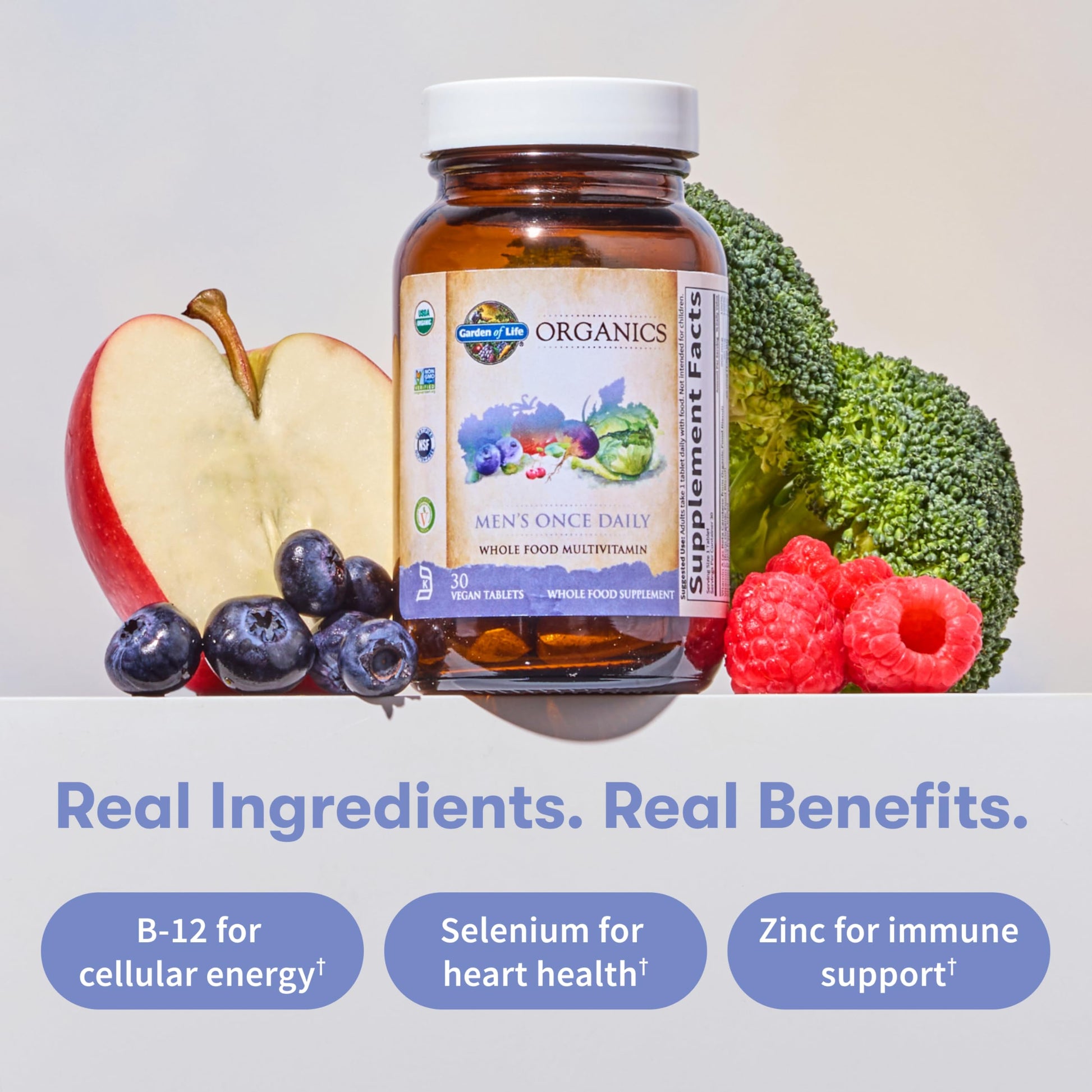 Back label of Garden of Life whole food multivitamin for men