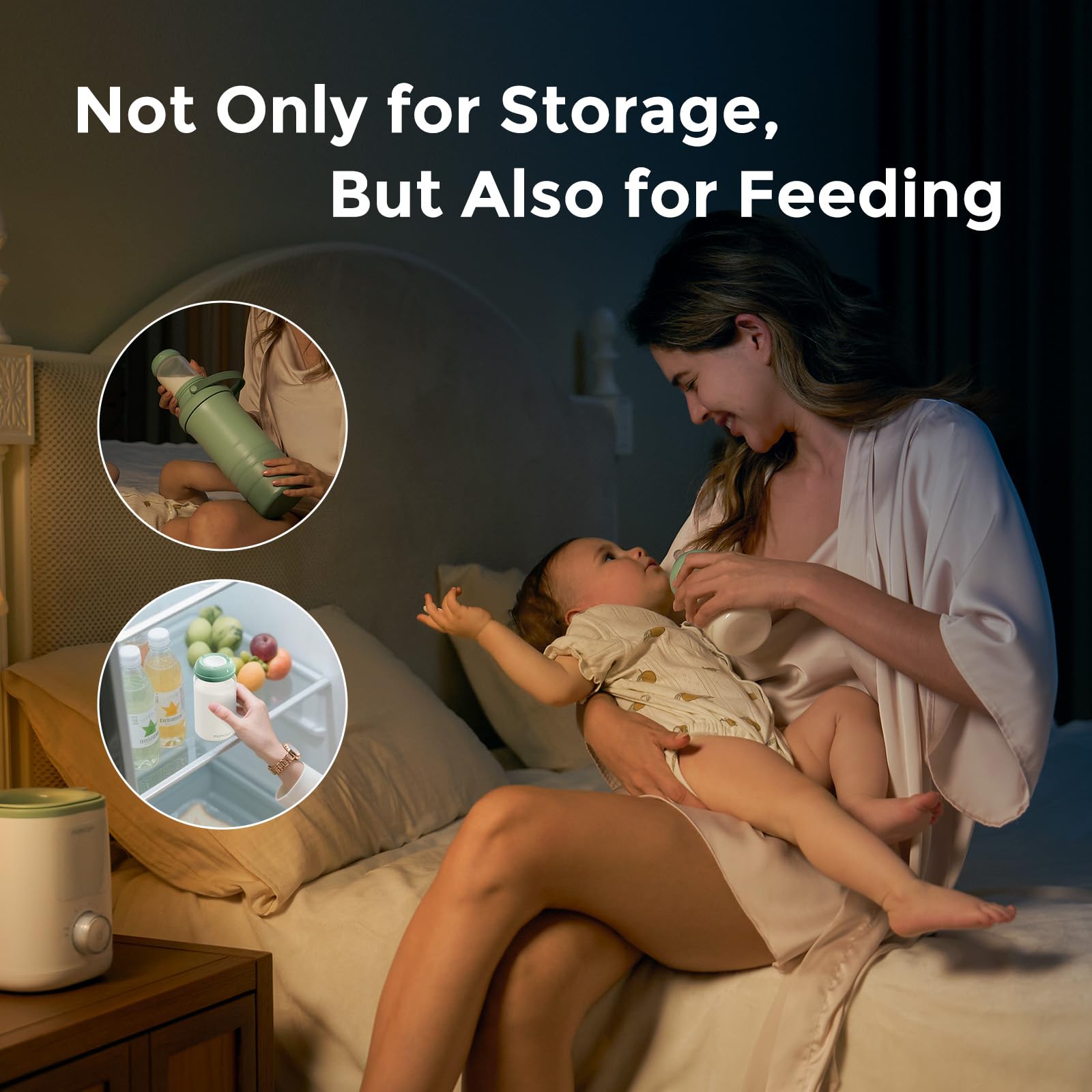 Momcozy BPA-free plastic baby bottle showcasing the eleven-ounce capacity markings.