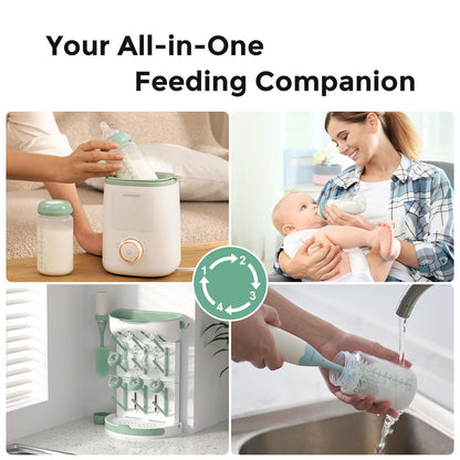 Close-up of the food-grade shatter-resistant plastic base on the Momcozy baby bottle.