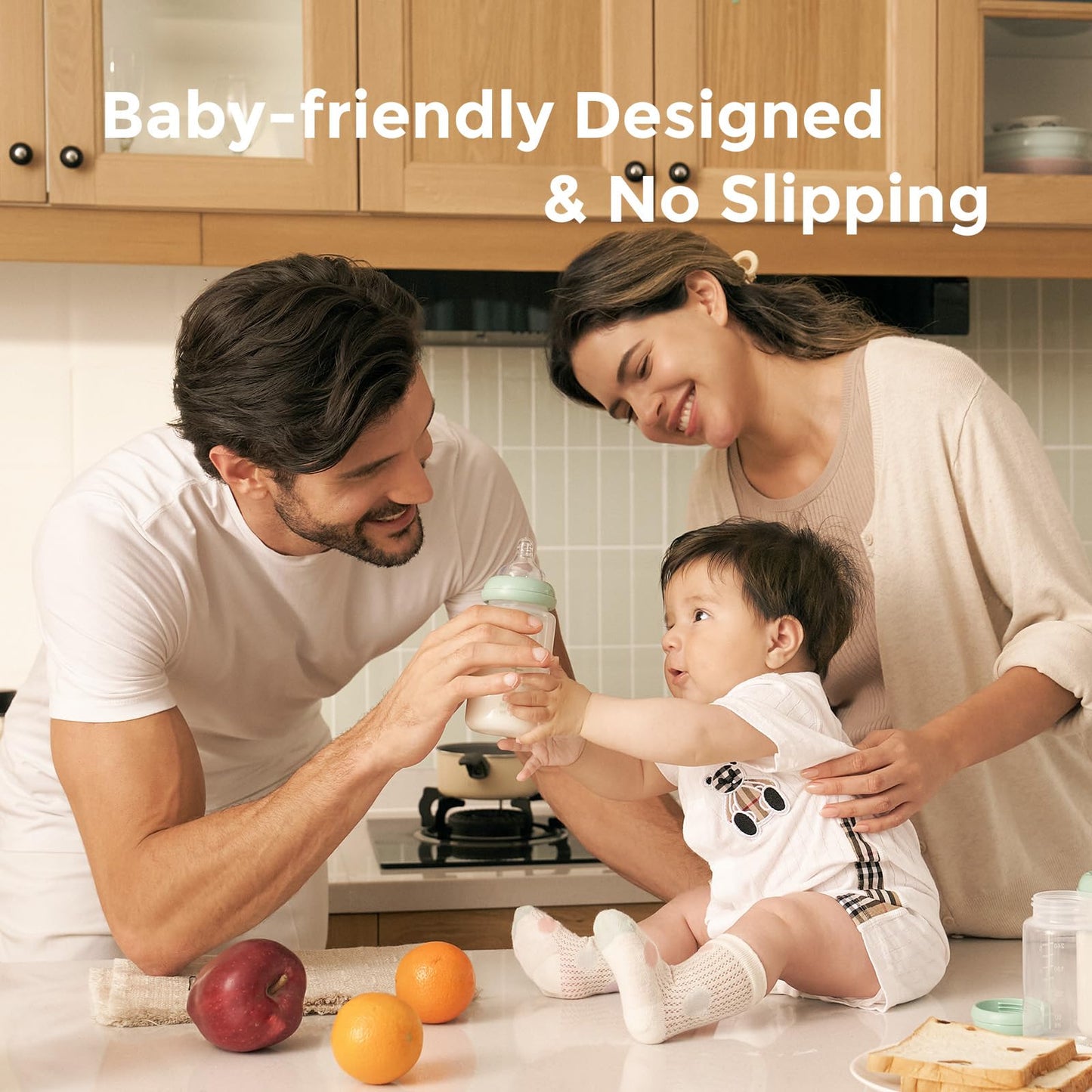 Top view of the wide-mouth connection on the Momcozy natural baby bottle.