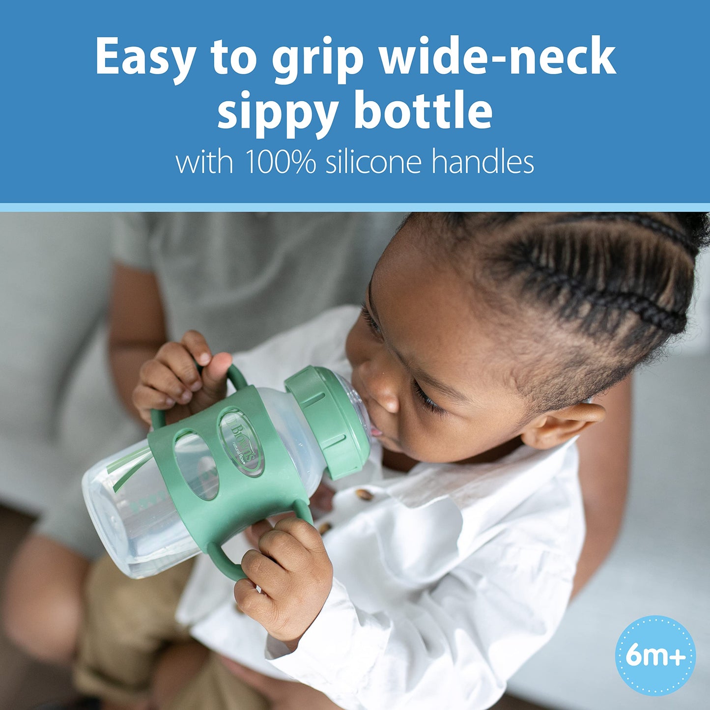 Dr. Brown's baby sippy cup with silicone handles green and gray