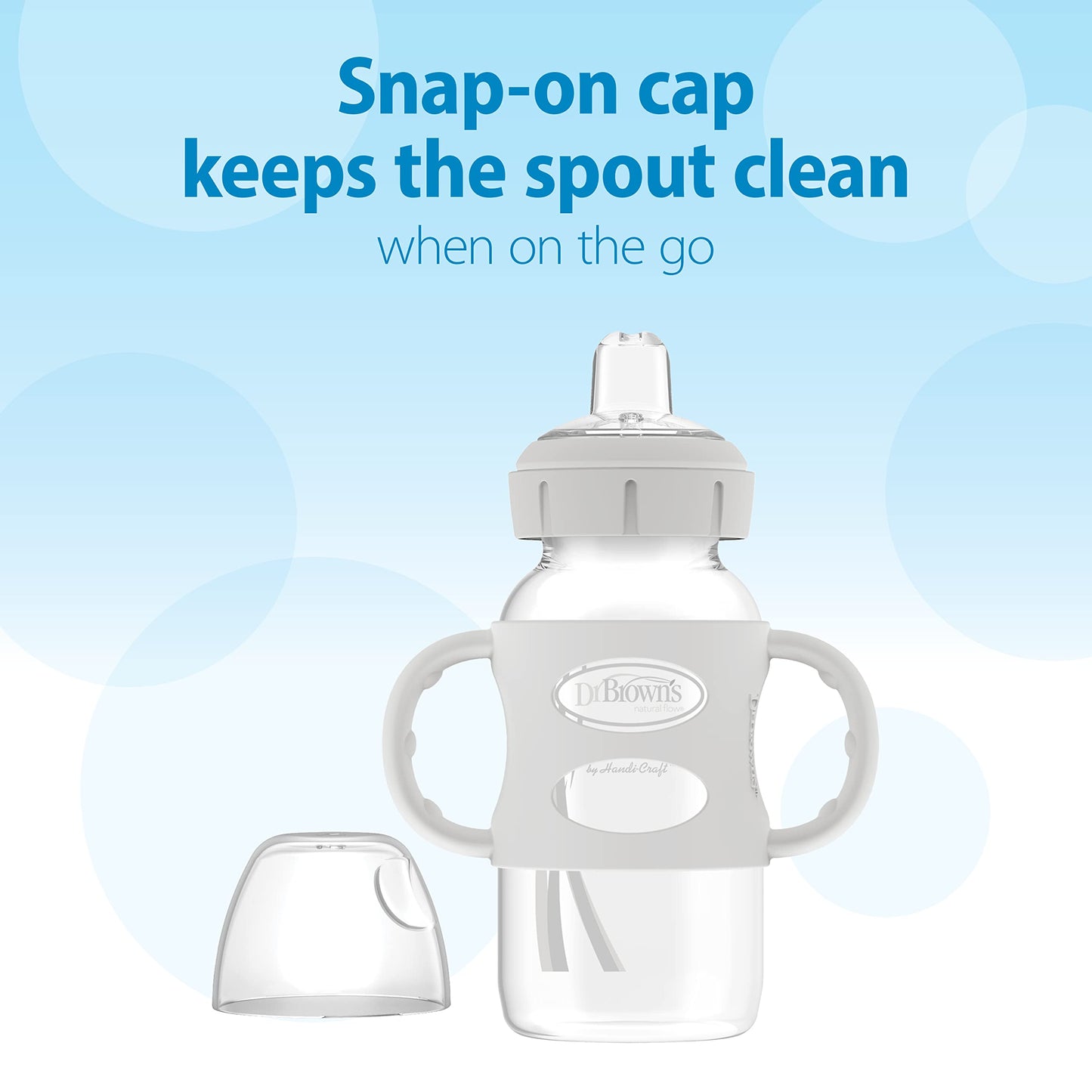 Side view of Dr. Brown's milestones bottle with easy-grip handles