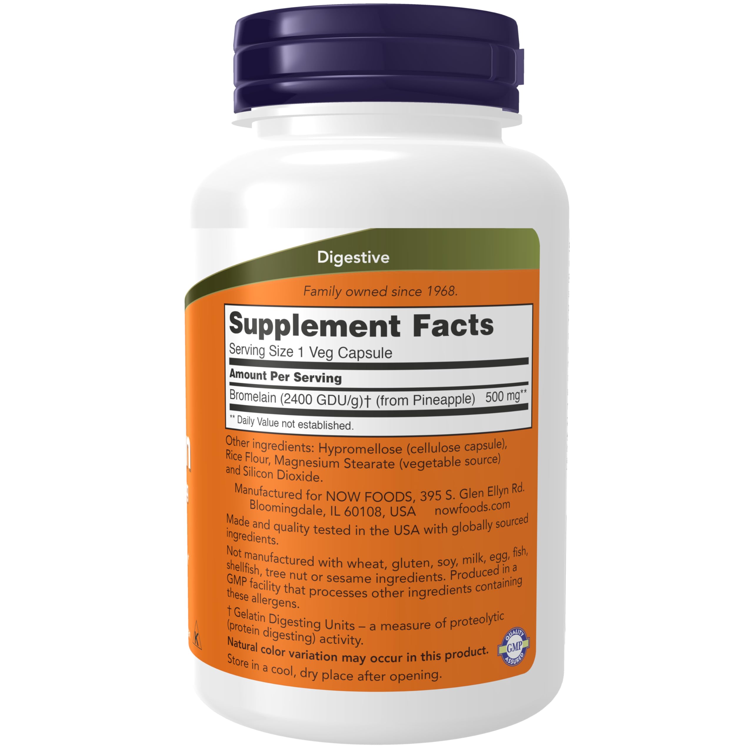 Now Foods Bromelain nutritional supplement label details