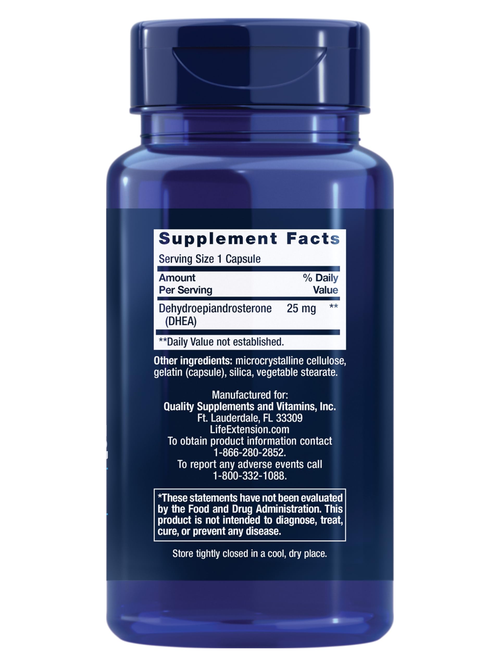 Life Extension DHEA 100 capsules supplement packaging details