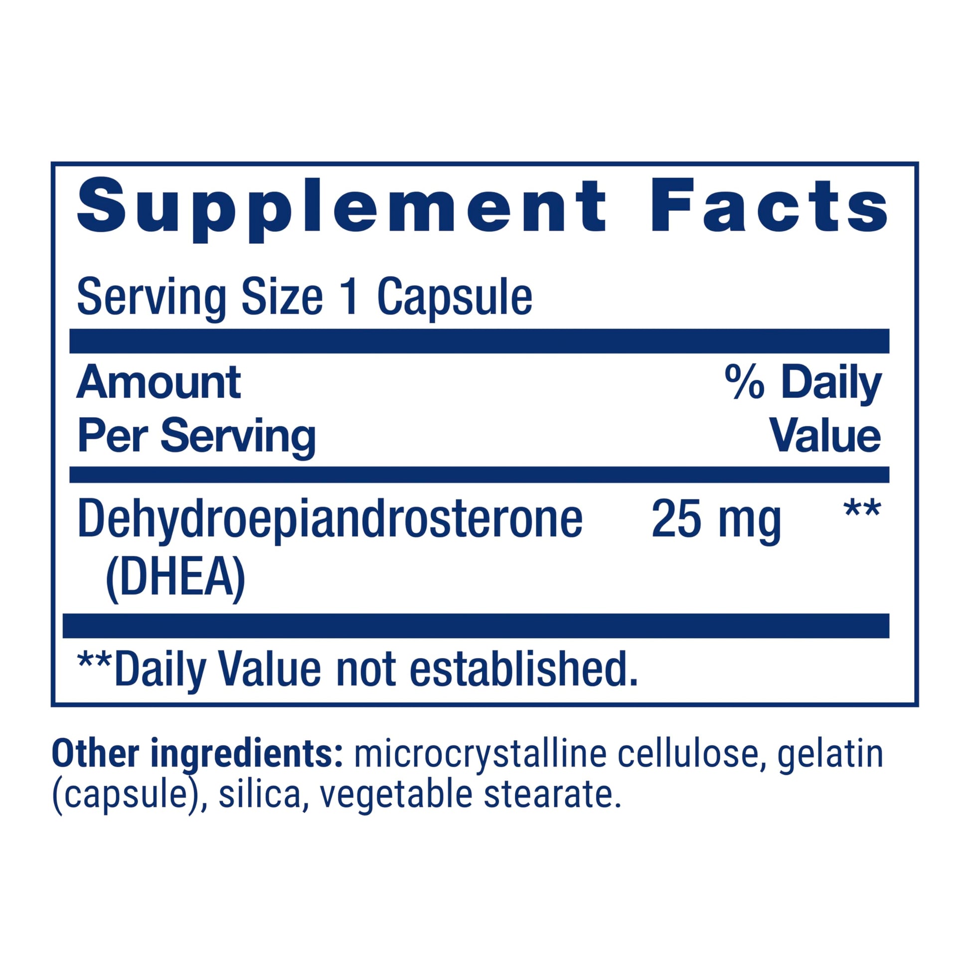 Close up of Life Extension DHEA supplement label