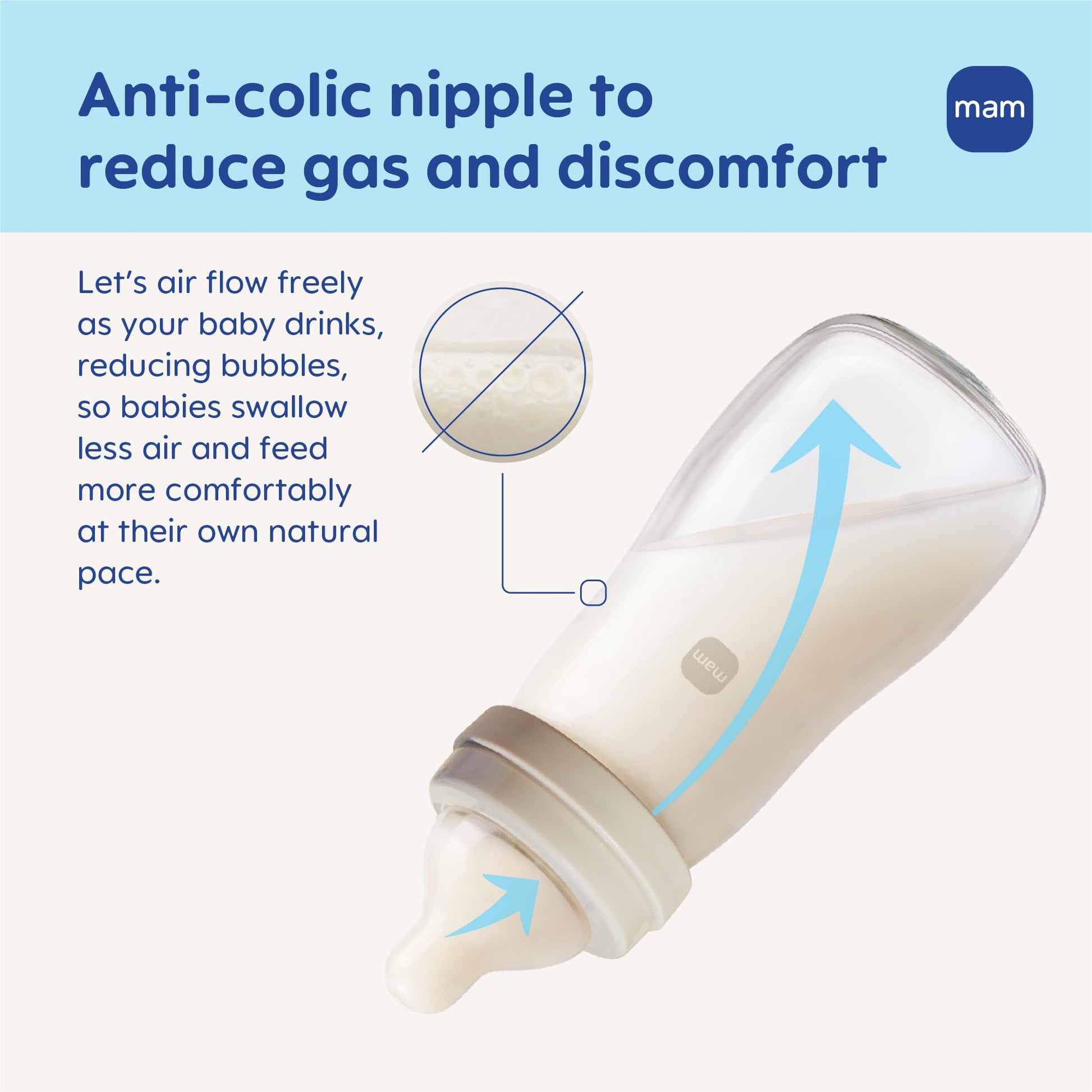 Close up view of the durable temperature resistant borosilicate glass structure on the MAM bottle.