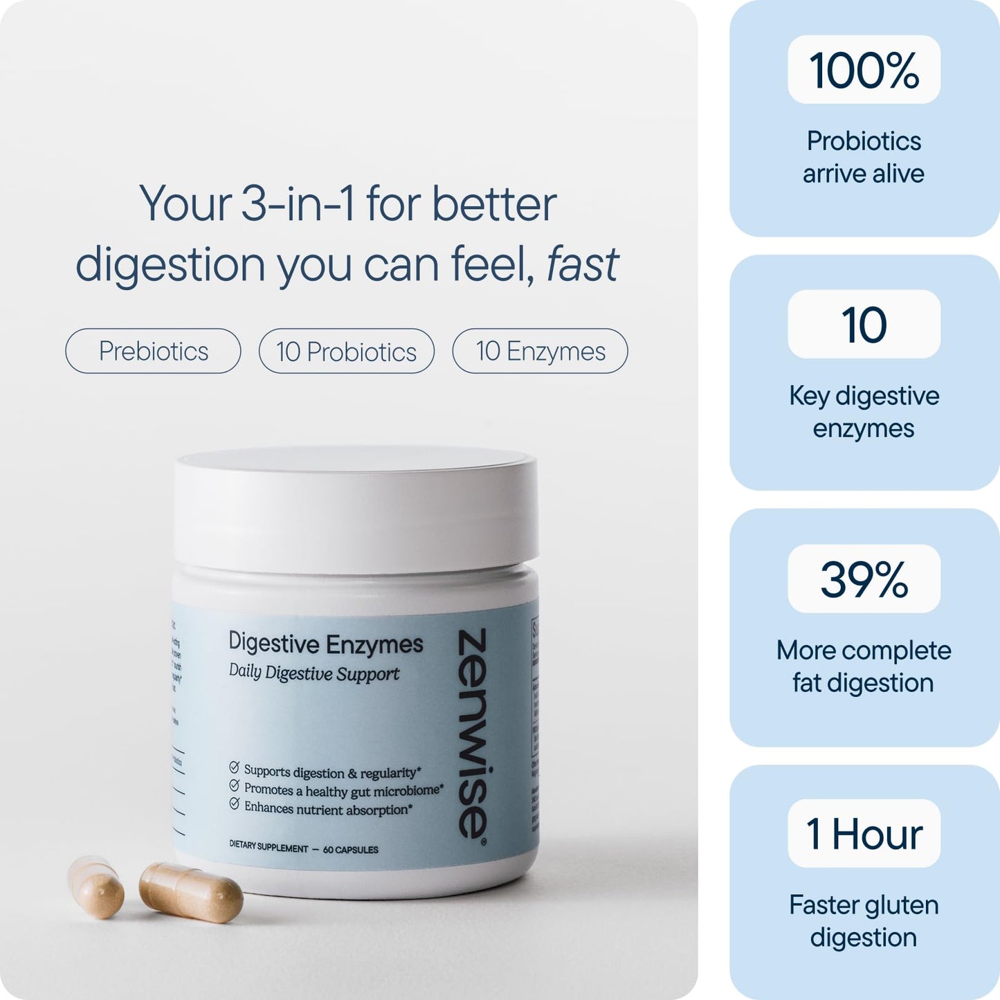 Zenwise Health Digestive Enzymes vegetarian capsules close up