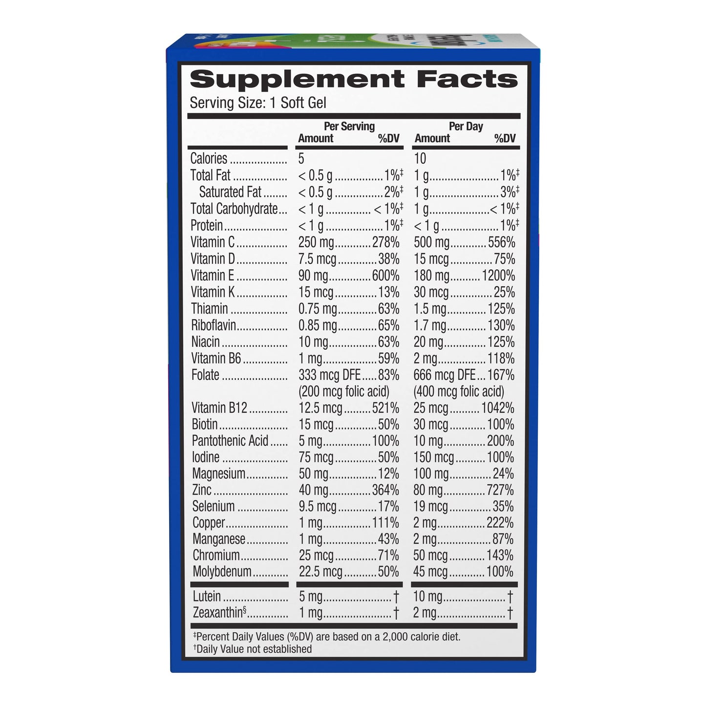 Close up of PreserVision AREDS 2 softgels label details