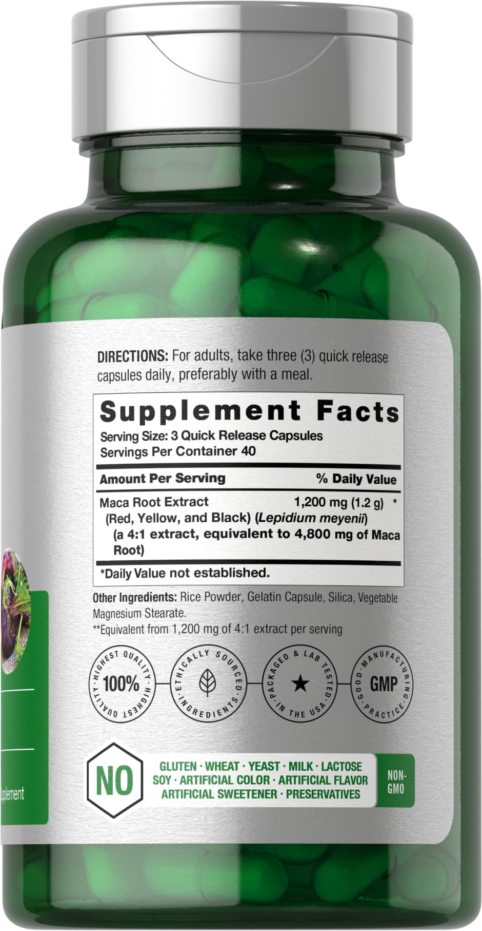 Horbäach Maca Root 120 capsules side label view