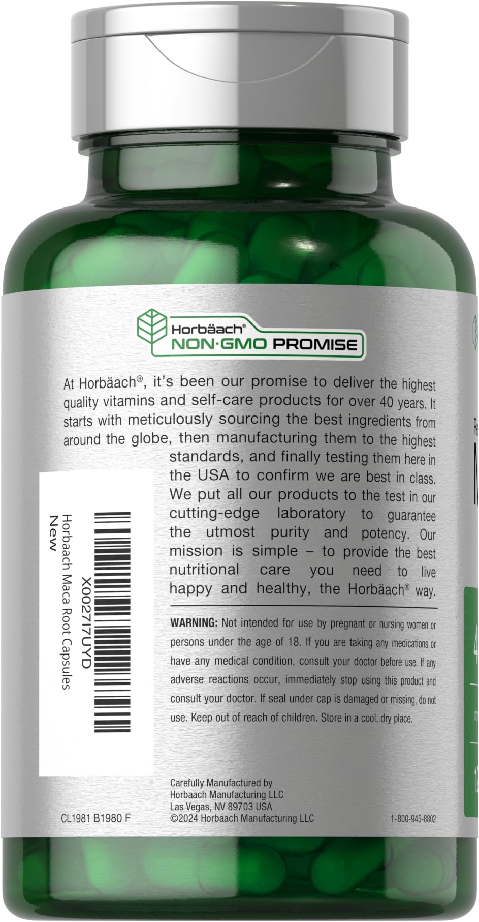 Horbäach Maca Root nutritional facts supplement panel