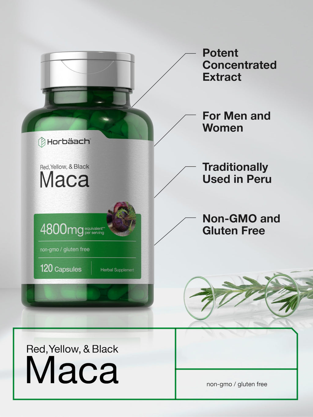 Horbäach Maca Root quick-release capsules close up