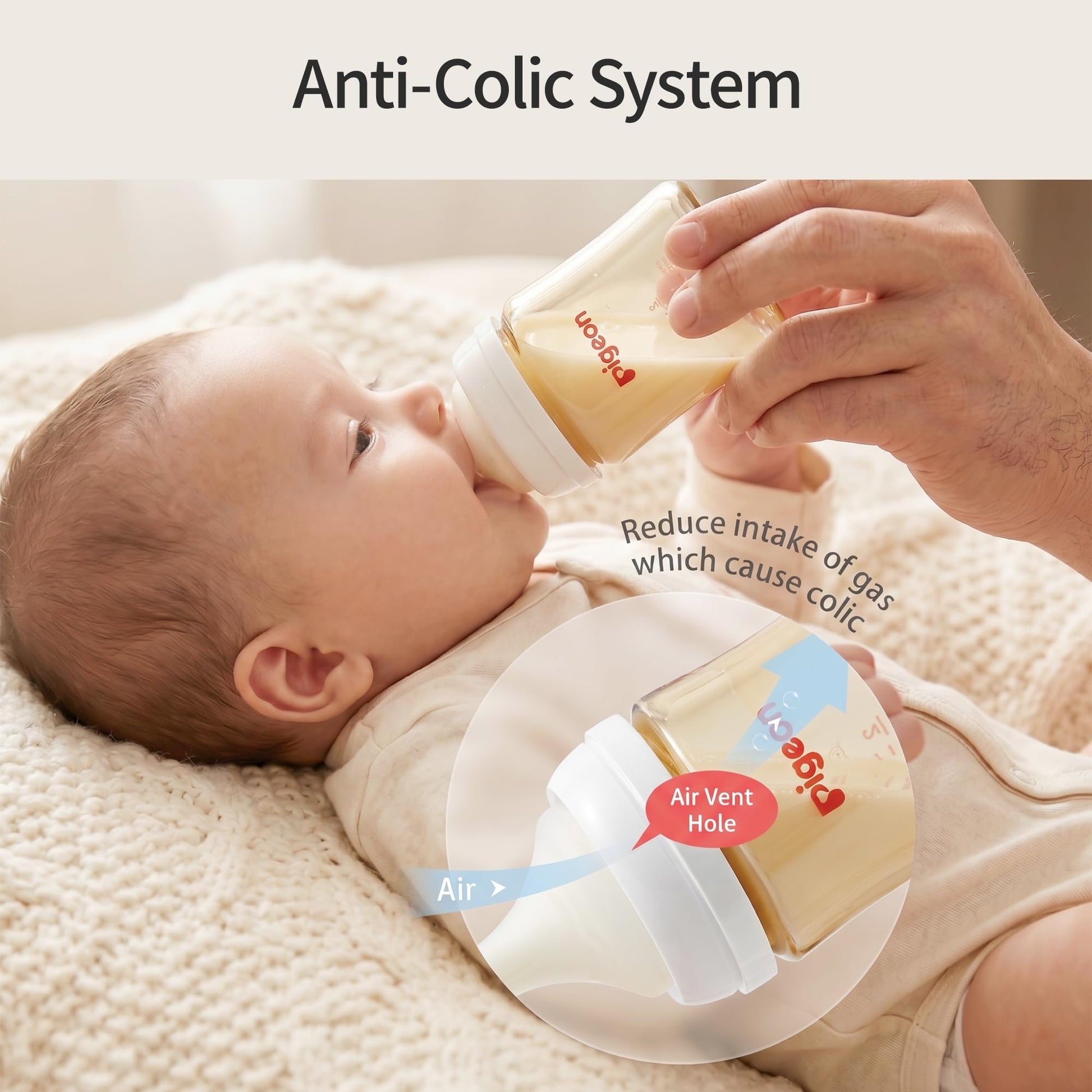 Close up of Pigeon anti-colic wide neck silicone nipple