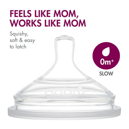 Top view of Boon Nursh slow flow nipple and bottle base