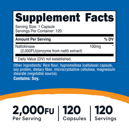 Side angle of Nutricost Nattokinase cardiovascular health supplement showing vegetarian capsule feature