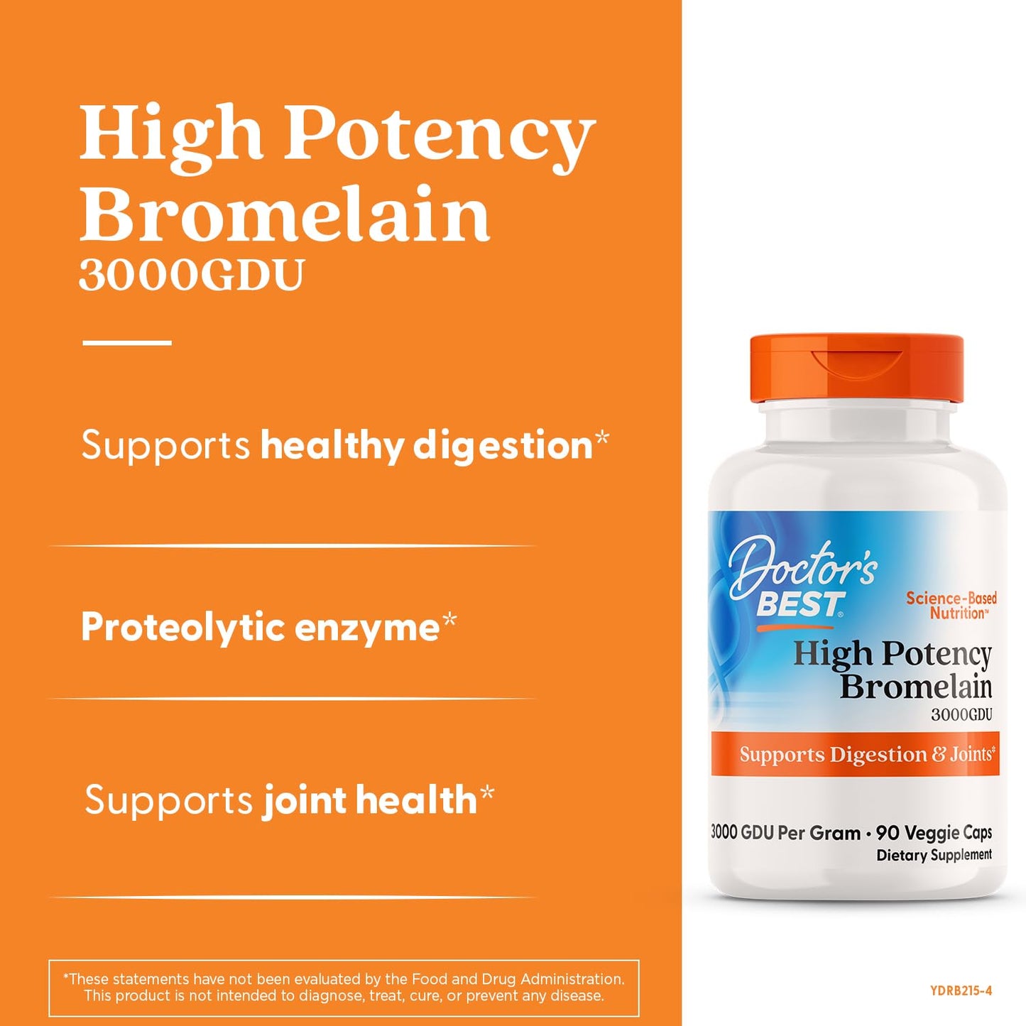 Doctor's Best Bromelain 500 mg 90 Veggie Capsules label details