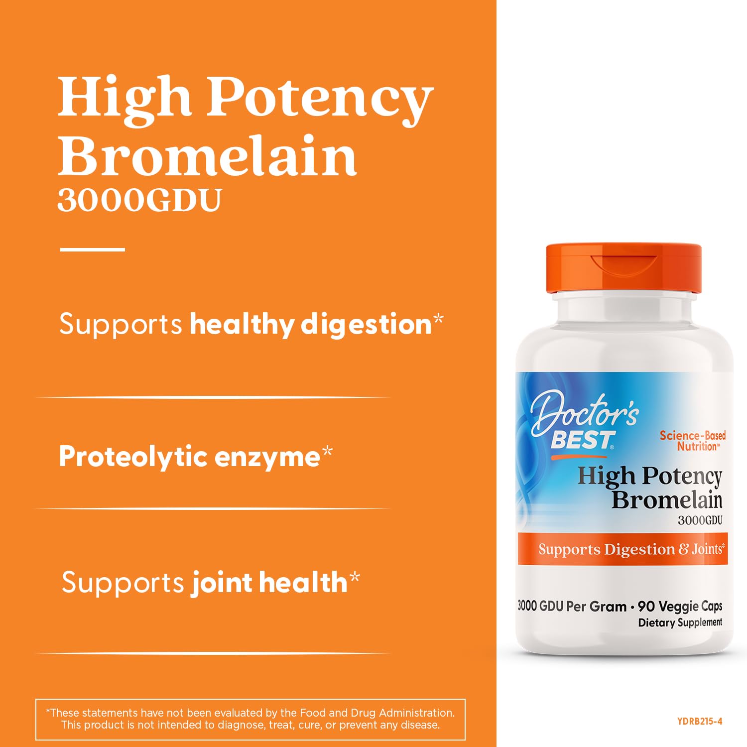 Doctor's Best Bromelain 500 mg 90 Veggie Capsules label details