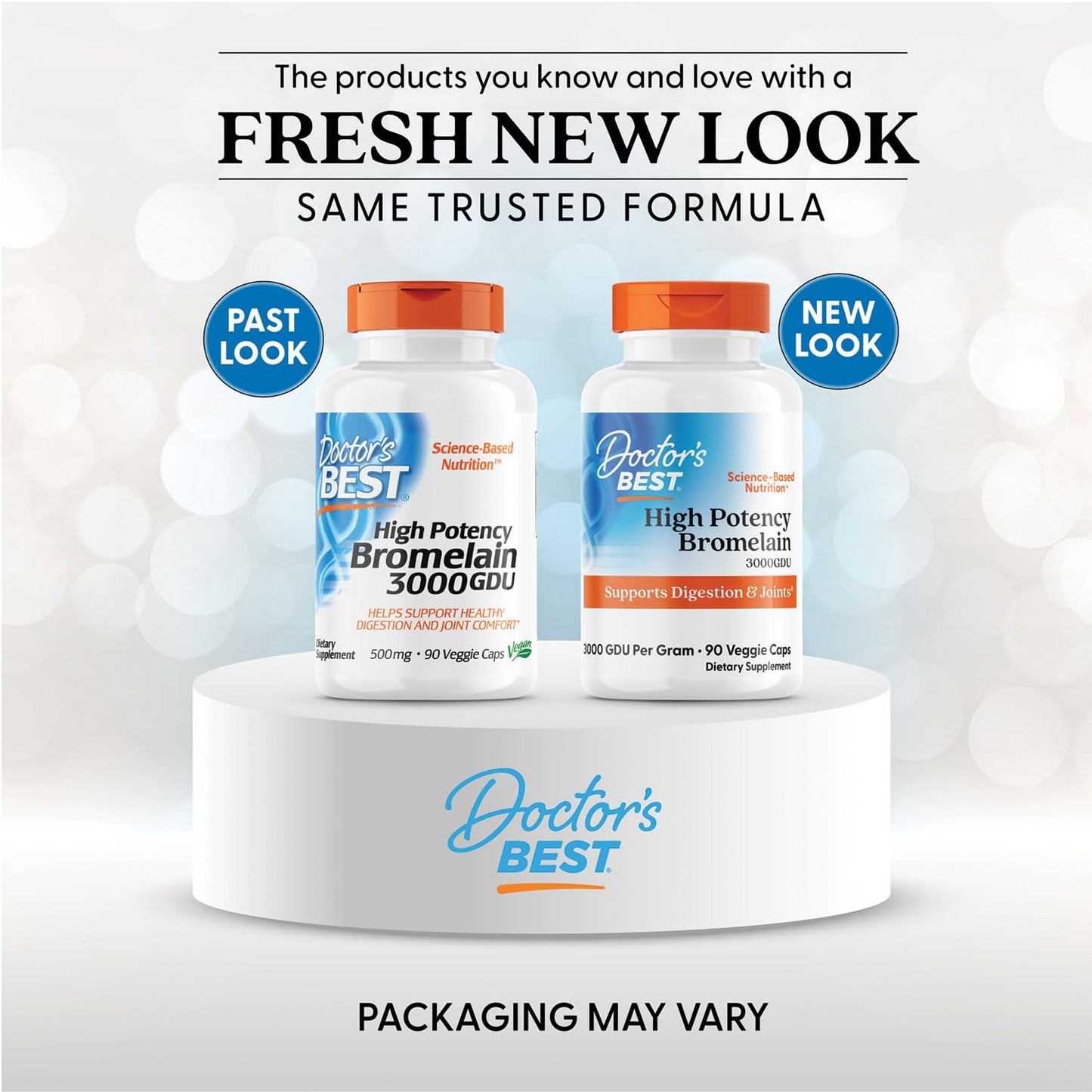 Side profile of Doctor's Best Bromelain 3000 GDU supplement bottle