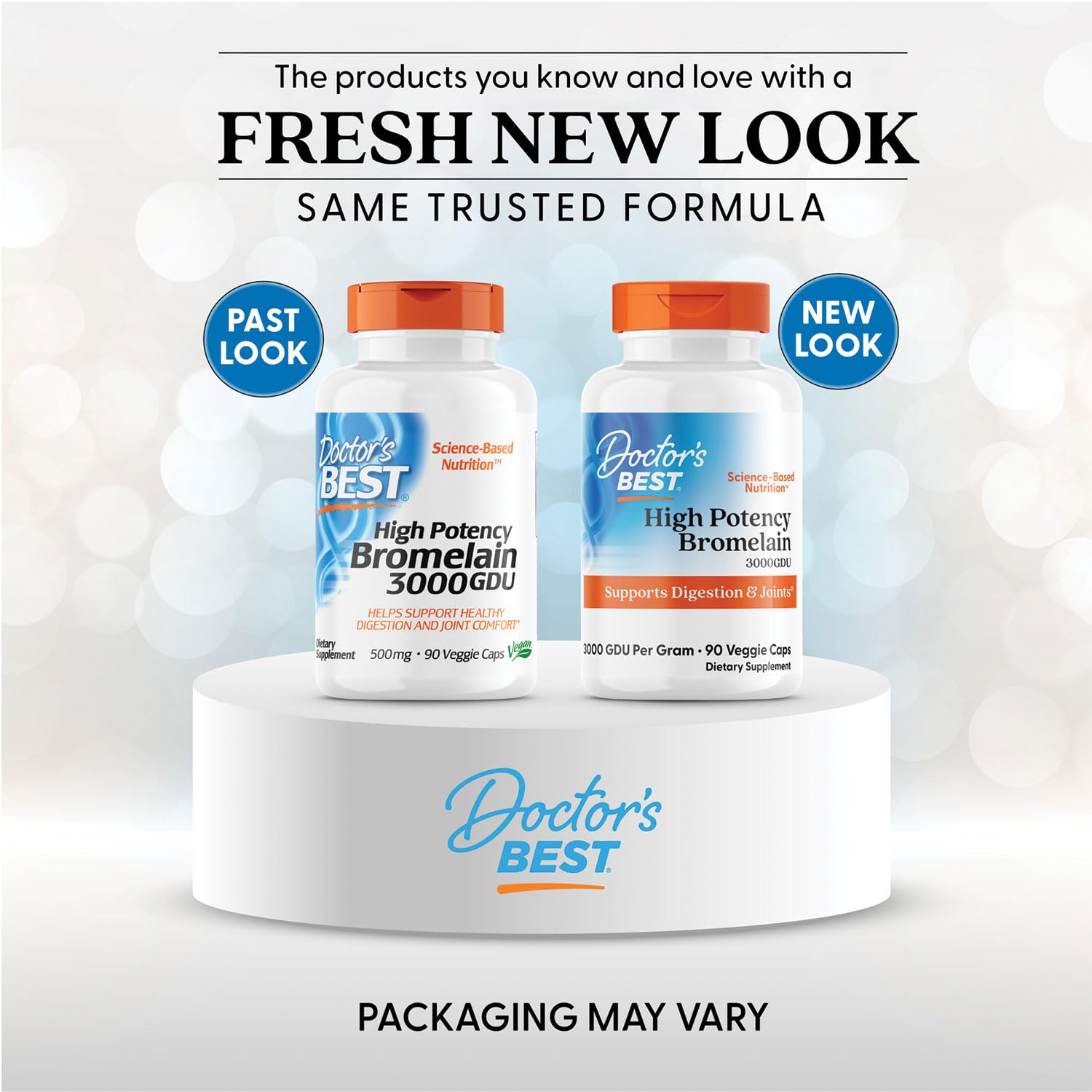Side profile of Doctor's Best Bromelain 3000 GDU supplement bottle