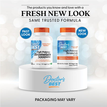 Side profile of Doctor's Best Bromelain 3000 GDU supplement bottle