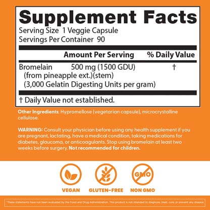 Back label of Doctor's Best High Potency Bromelain showing ingredients