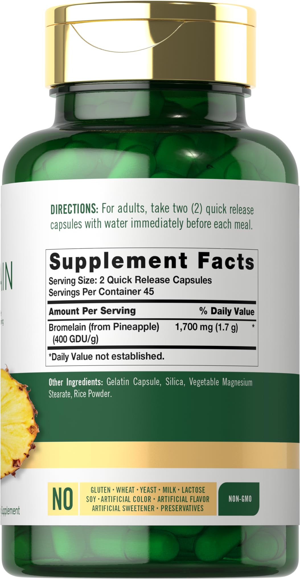 Carlyle Bromelain 90 count supplement bottle label detail