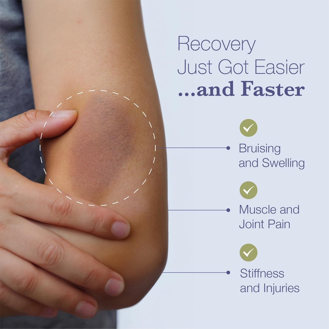 BruiseMD supplement bottle showing 1000mg Arnica and 500mg Bromelain