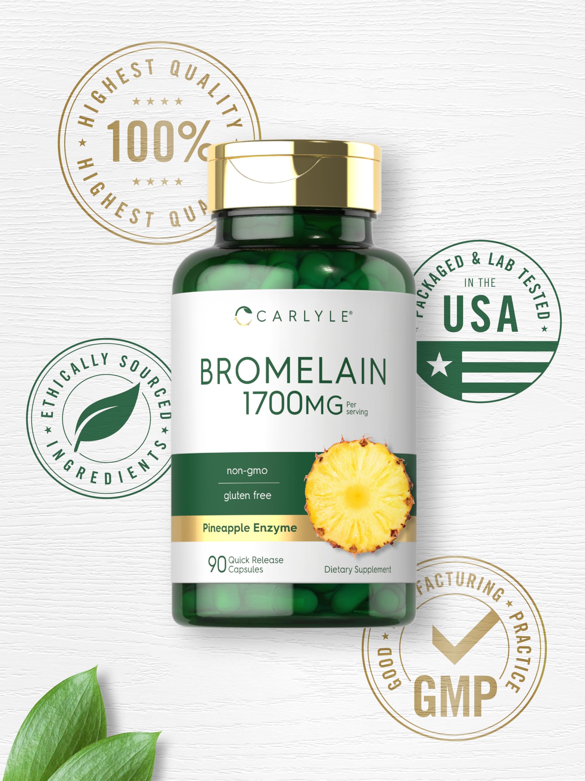 Carlyle Bromelain non-GMO and gluten-free supplement packaging