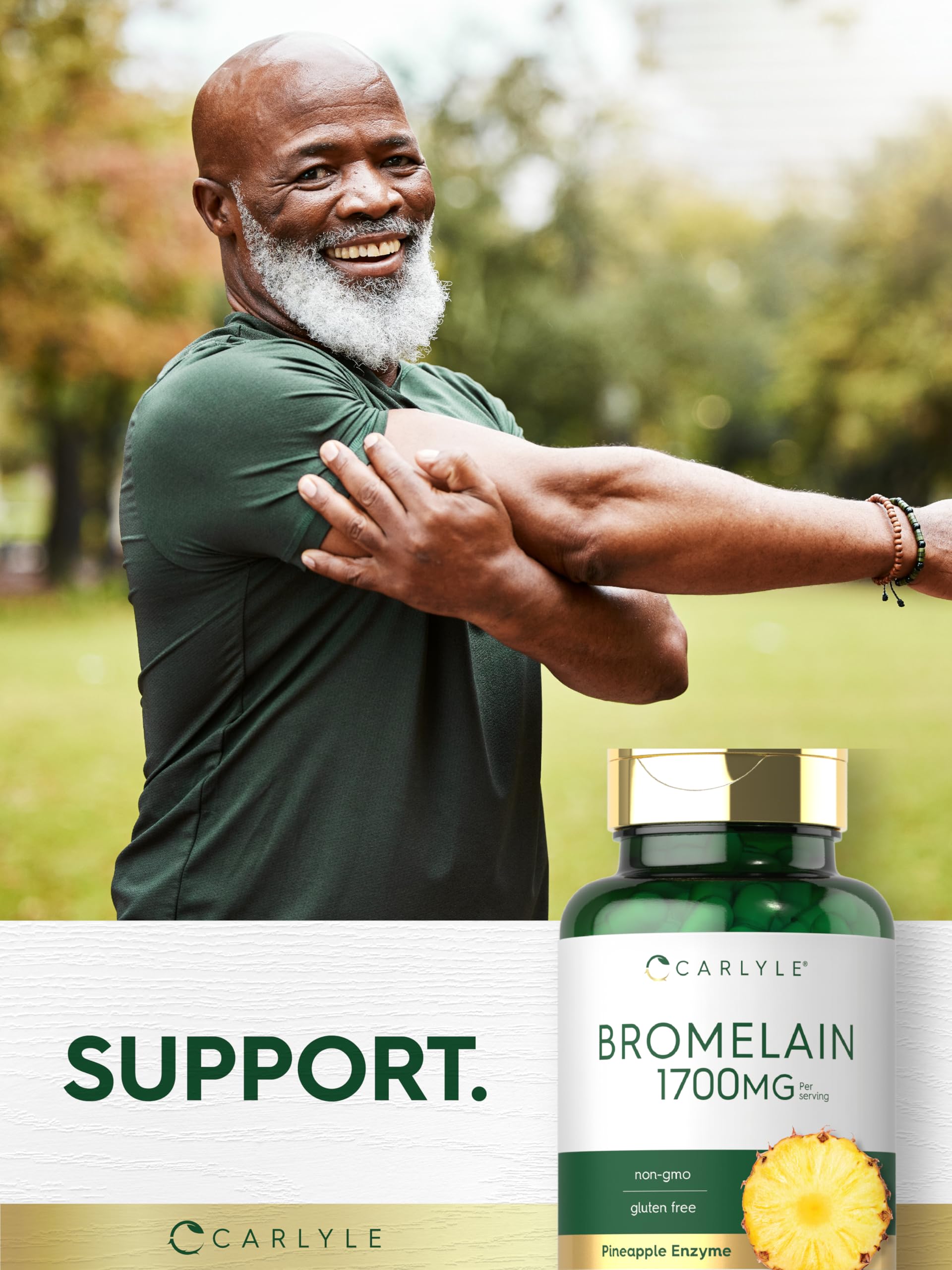 Professional product shot of Carlyle Bromelain 1700 mg capsules