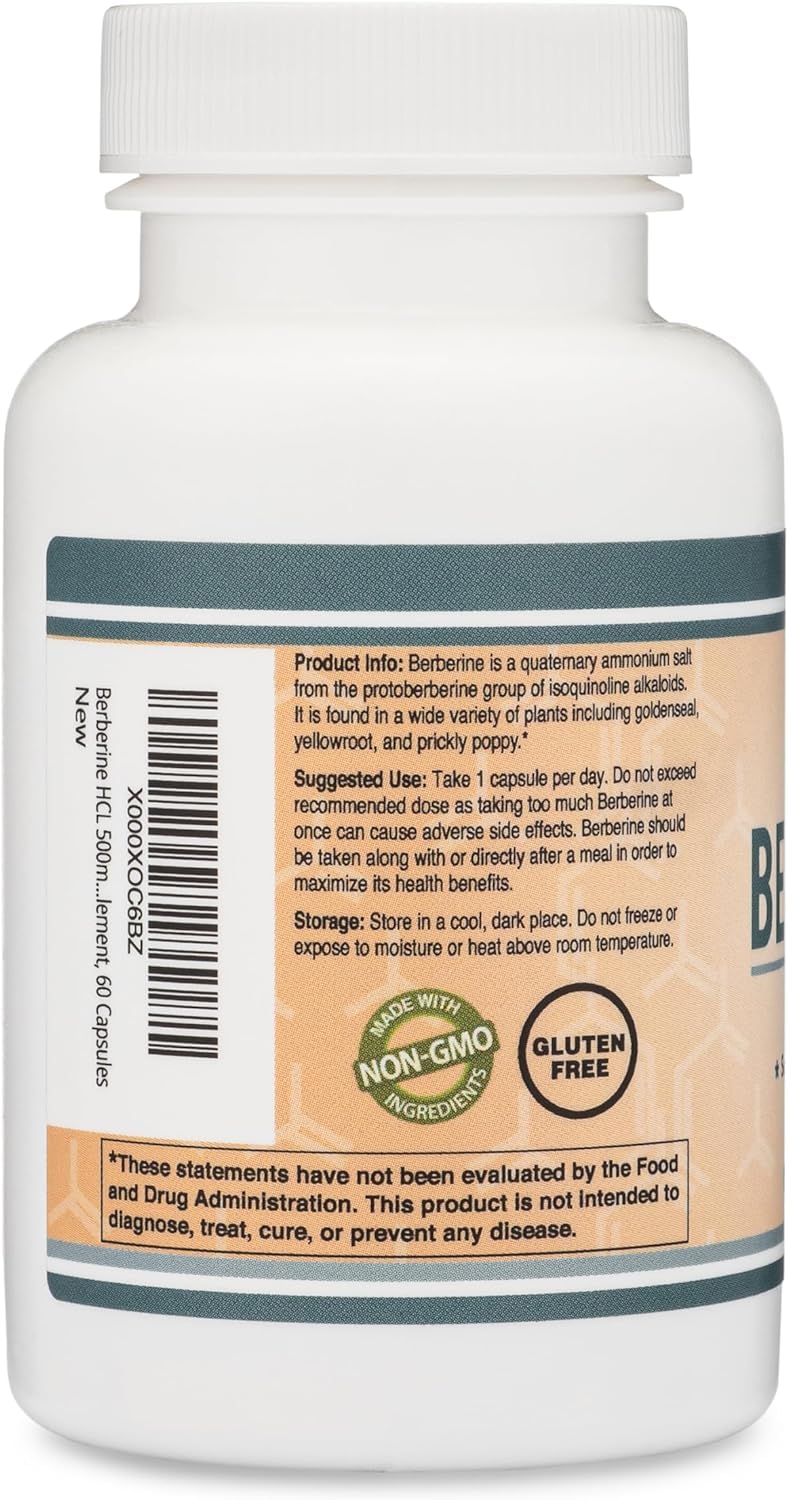 Close up of Qpuyt Berberine 500mg capsules spilled on a surface