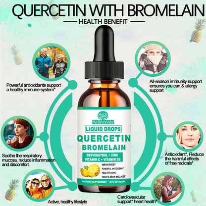 Label detail of WellVeraVida Quercetin and Bromelain drops showing 1000mg dosage