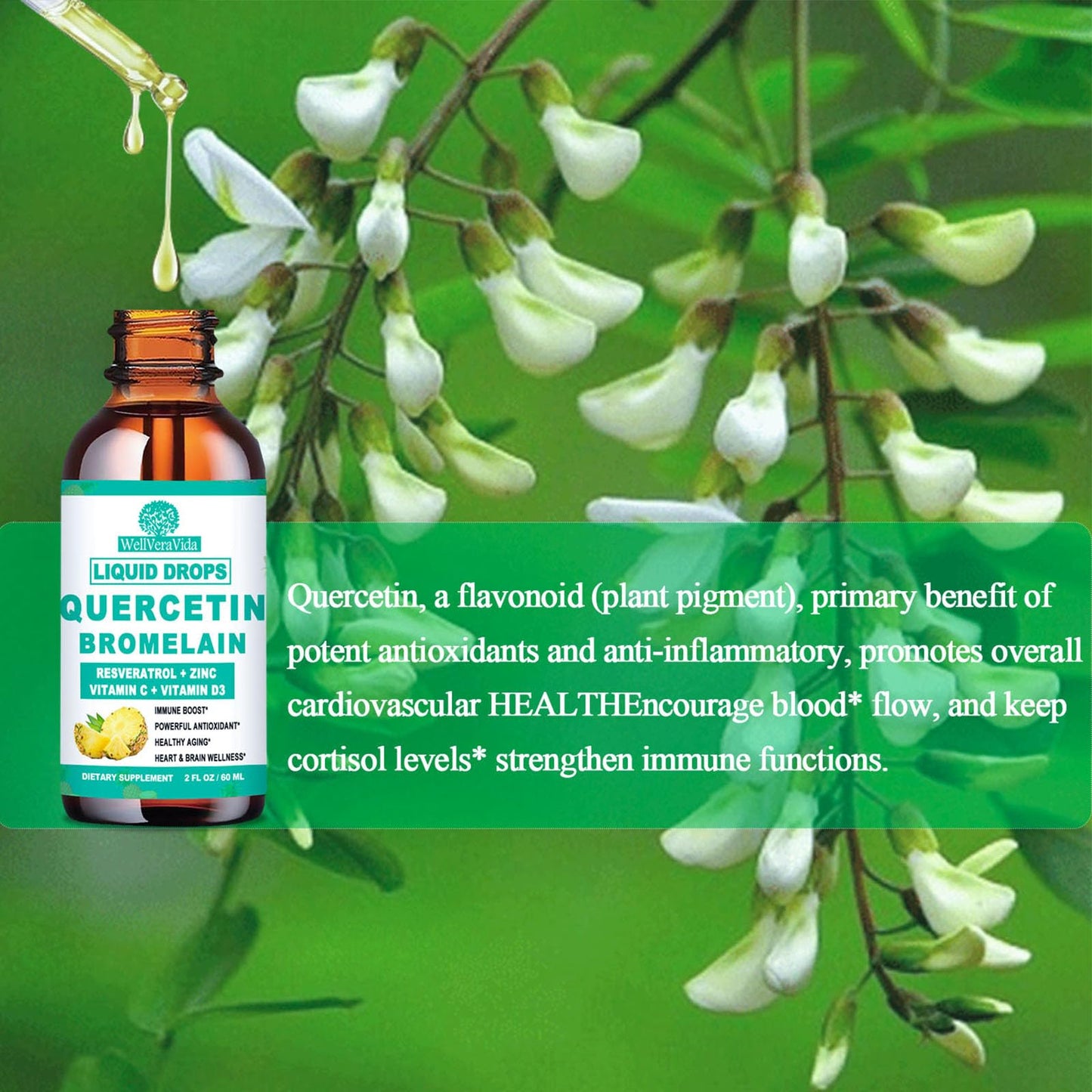 Side view of WellVeraVida liquid supplement bottle 60 milliliters