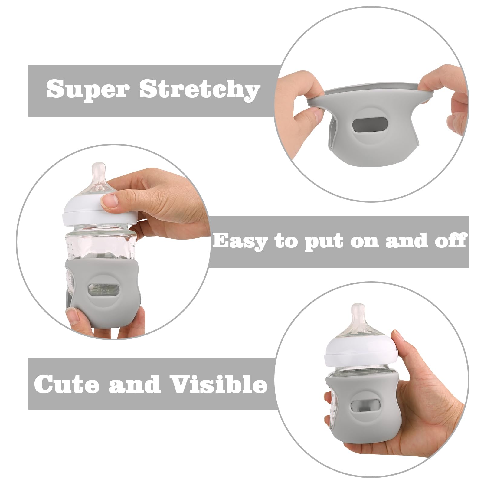 Protective non slip silicone jackets for four ounce glass feeding bottles