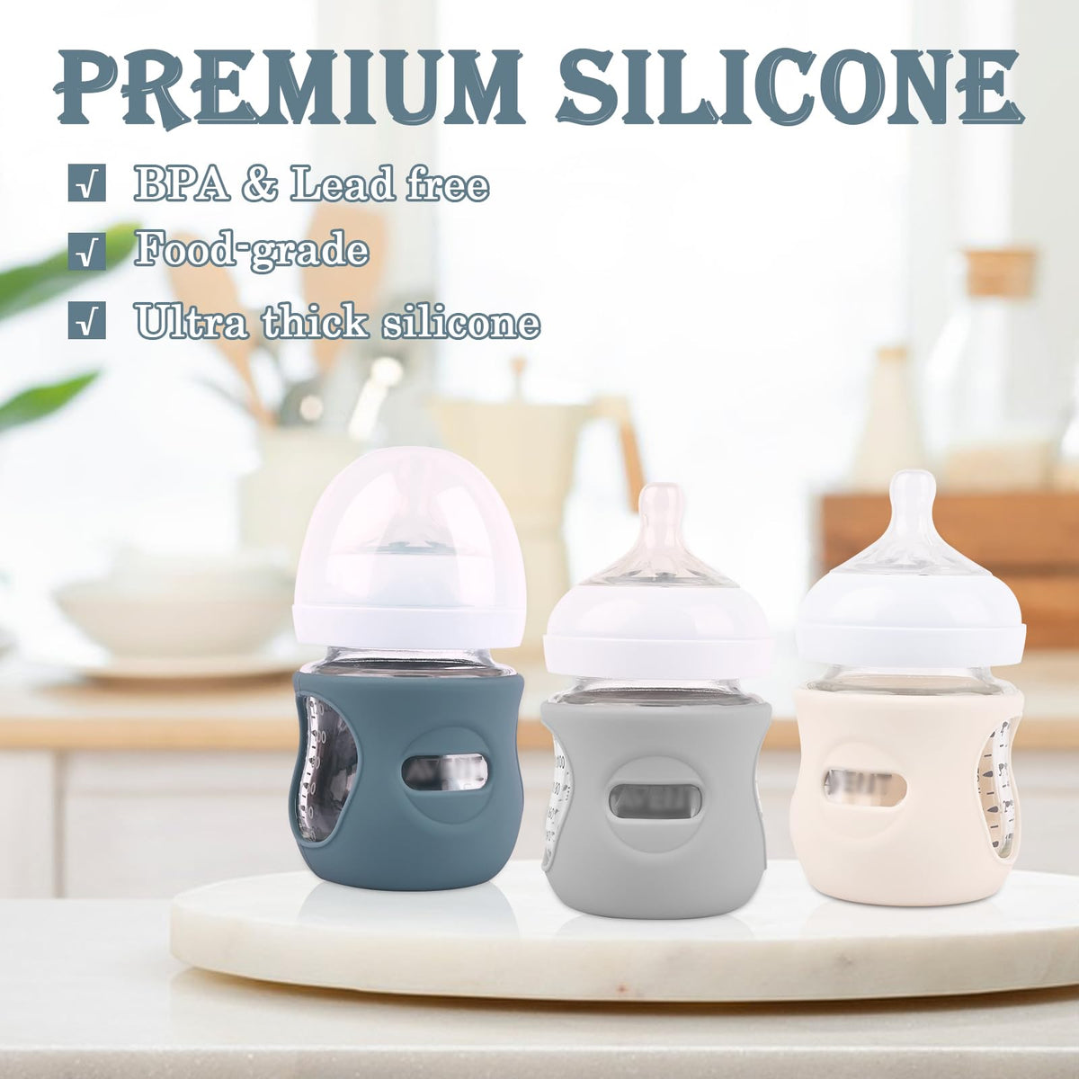 Shock absorbing texture on imported huakener baby bottle covers