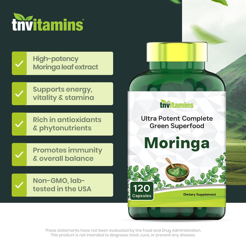 Herbalgrowth Tnvitamins Moringa Capsules side view showing ingredients