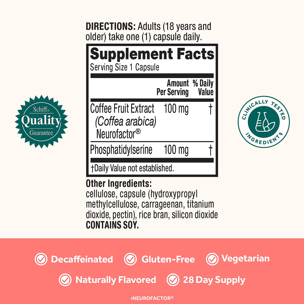 Close up view of Neuriva original nootropic capsule bottle label and branding.