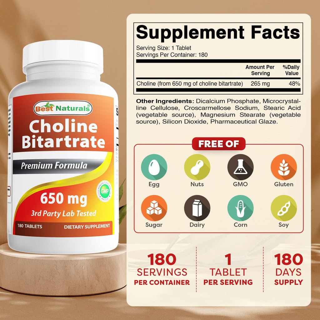 Best Naturals Choline Bitartrate supplement bottle back label ingredients