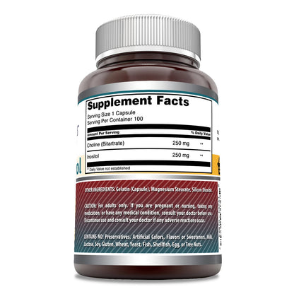 Side view of Amazing Nutrition Choline and Inositol supplement bottle showing 100 capsules