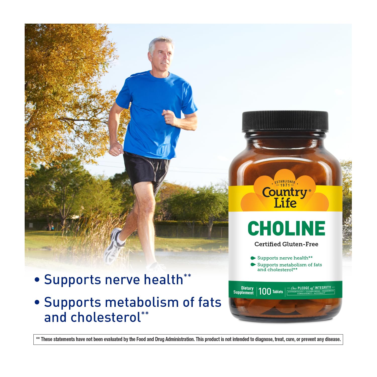 Side view of Country Life Choline supplement bottle showing ingredients